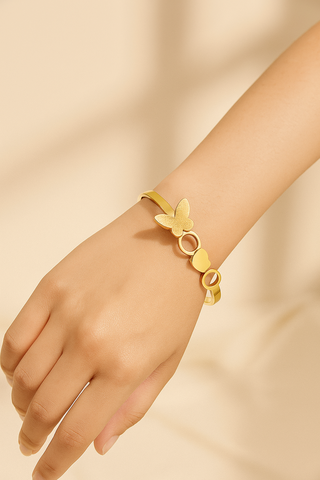 18K Gold Plated Stainless Steel Butterfly Handcuff Bracelet