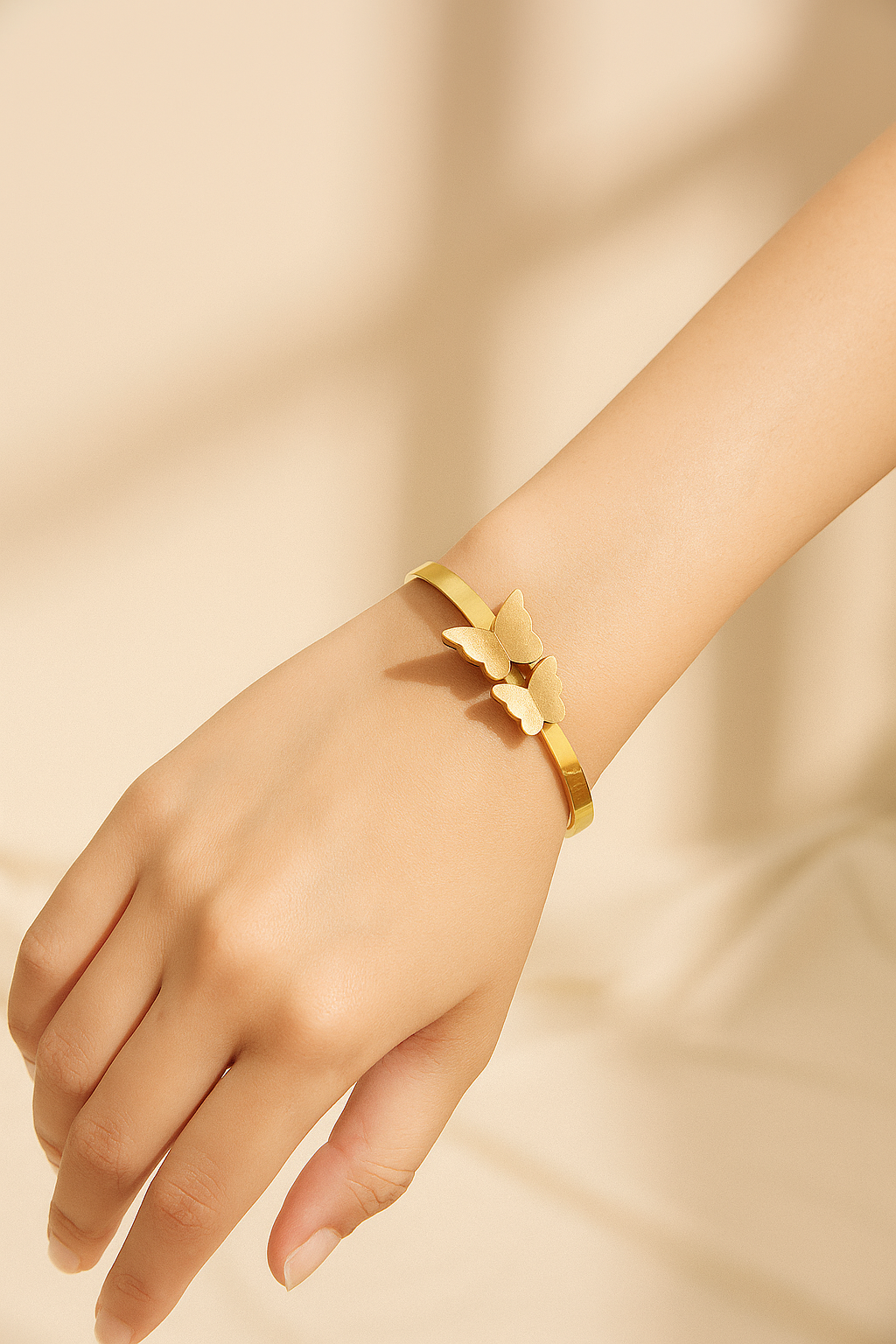 18K Gold Plated Stainless Steel Butterfly Handcuff Bracelet