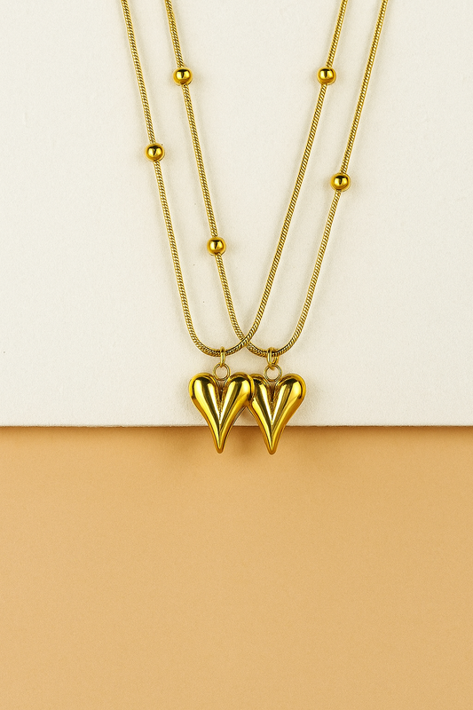 18K Gold Plated Stainless Steel Heart Pendant Necklace – Minimalist Heart Charm with Ball Chain