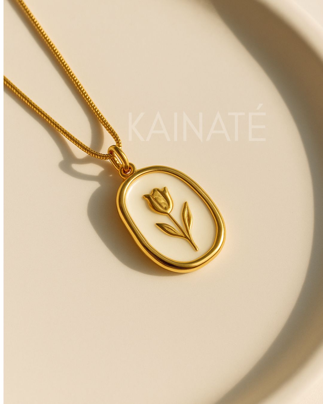 18K Gold-Plated Rose Pendant (White)