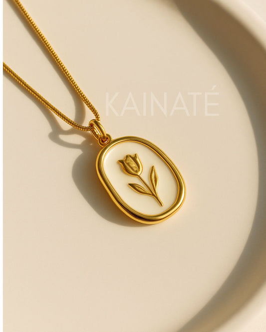 18K Gold-Plated Rose Pendant (White)