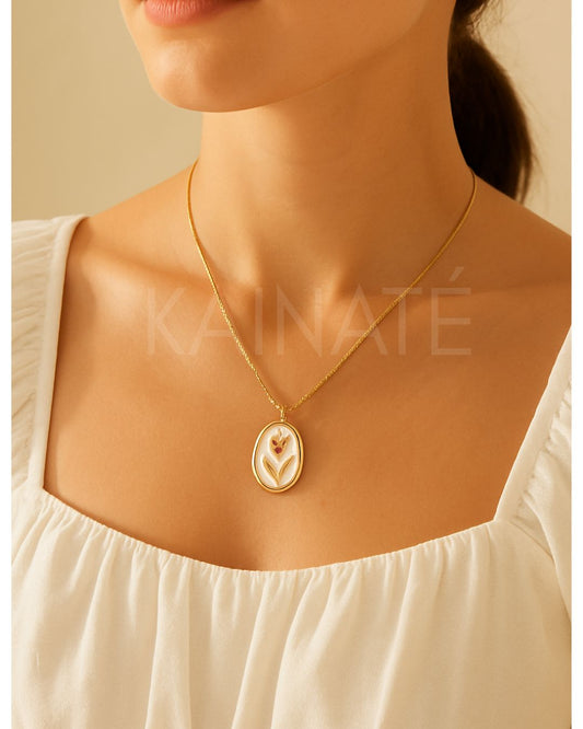 18K Gold-Plated Rose Pendant (White)